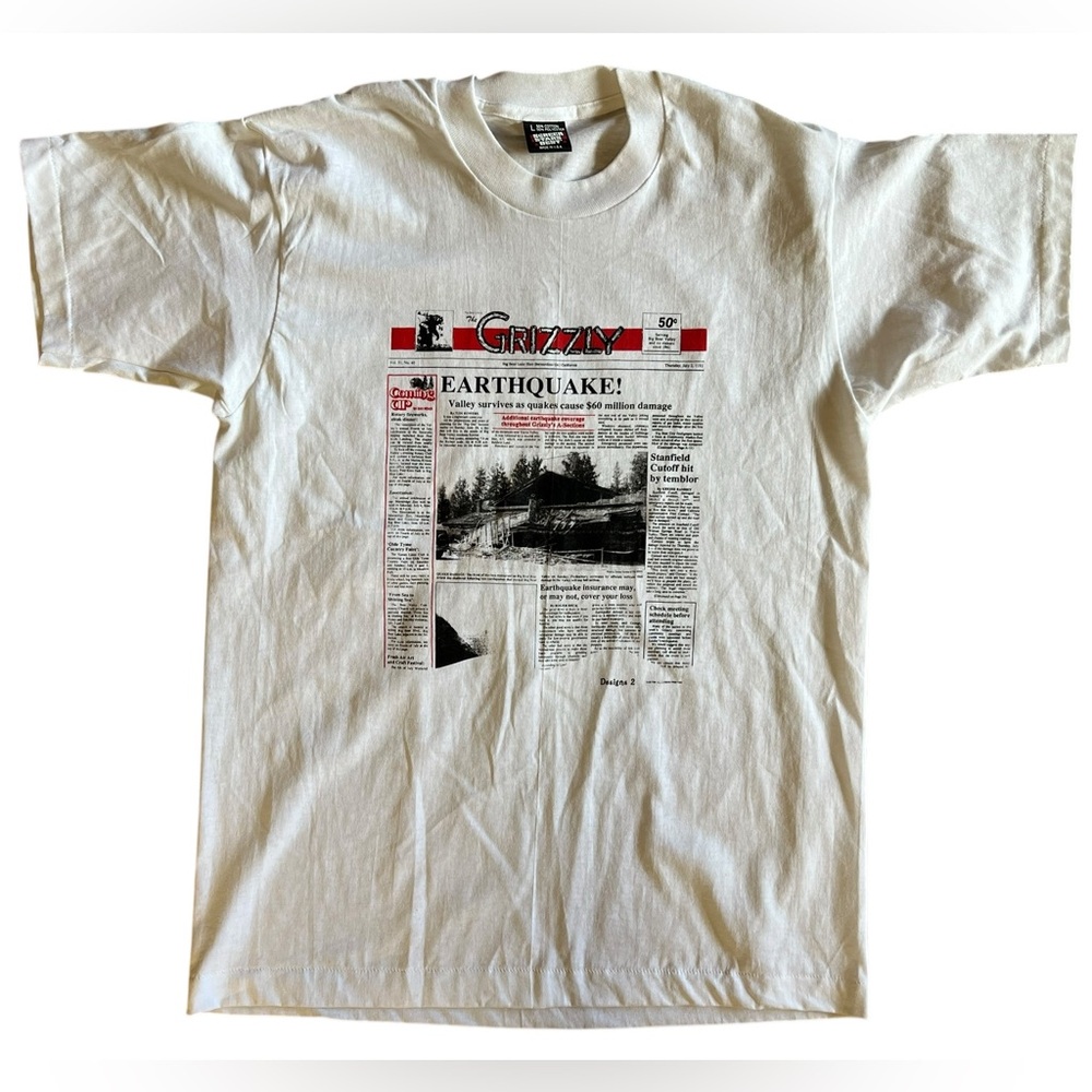 VTG SCREEN STARS BEST Single Stitch T-Shirt NOS Earthquake Grizzly Newspaper SzL